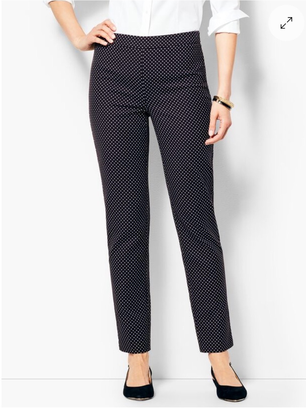 TALBOTS Petites 2P Chatham Ankle Pant Dot Print 30” Waist Black & White Slacks